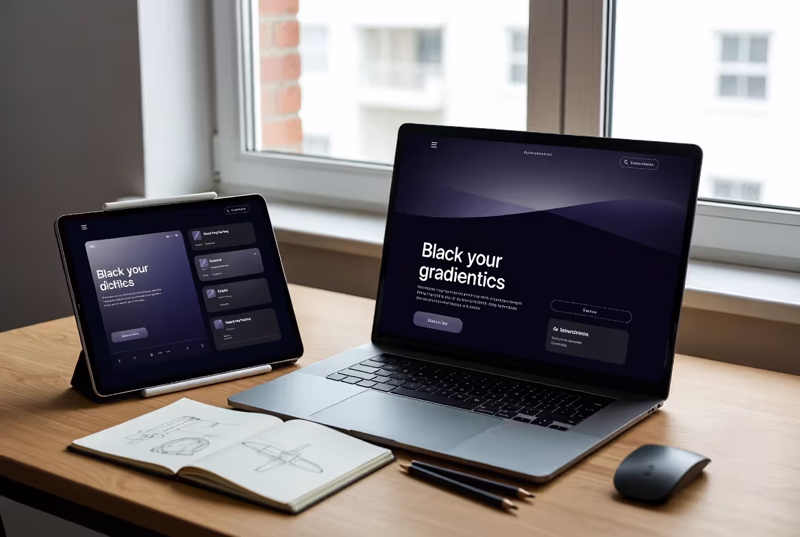 real world use of black gradients in UI and web design across devices
