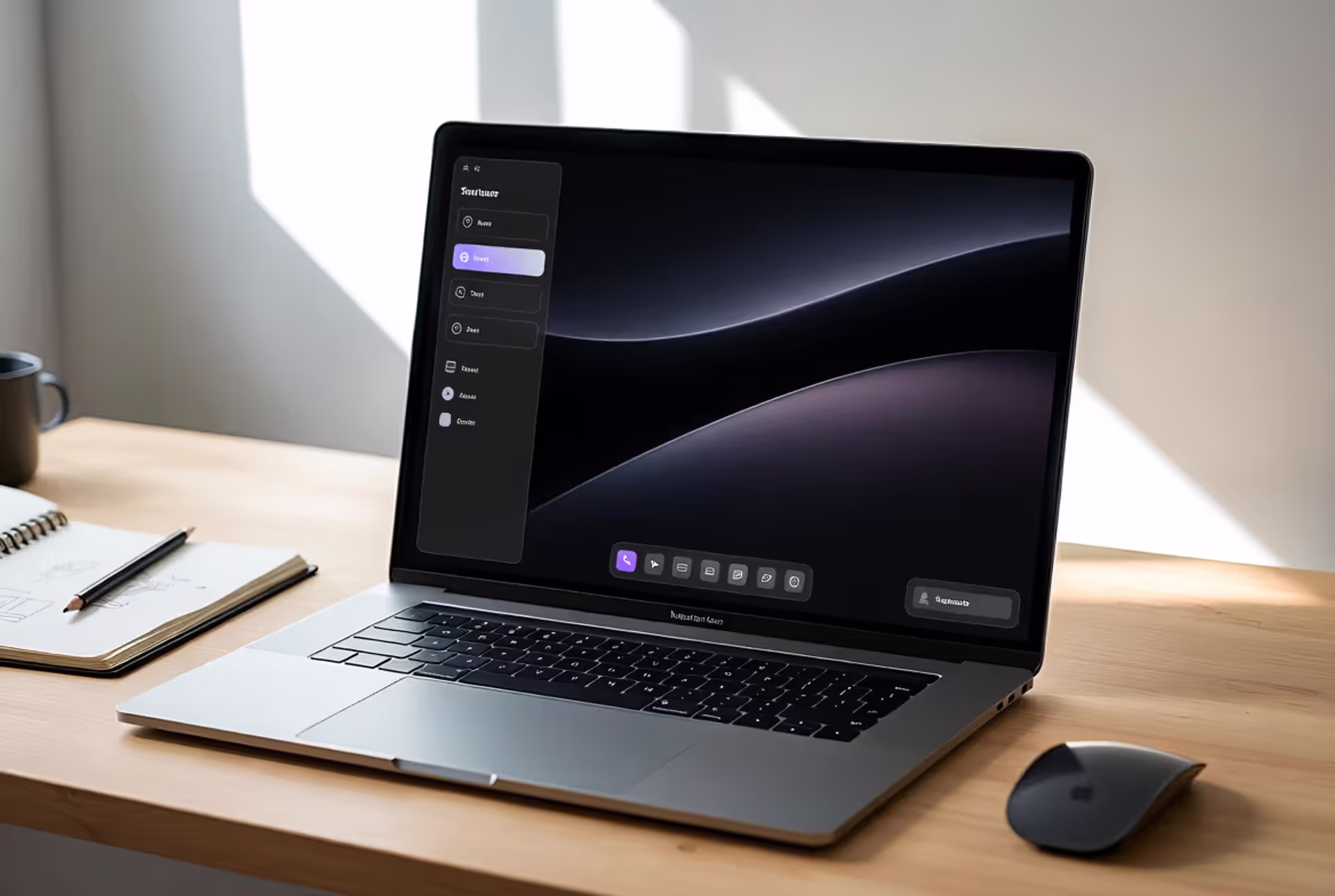 modern UI design using black gradient background on laptop screen