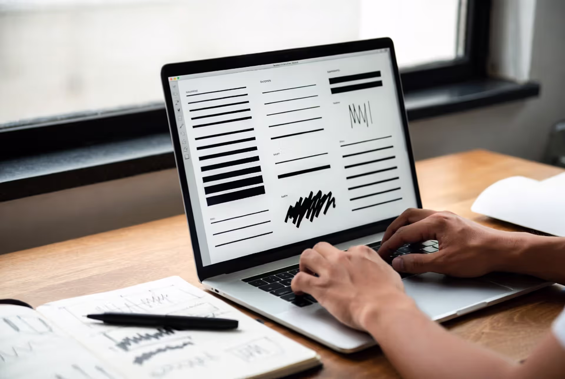 designer working with black line strokes in digital interface