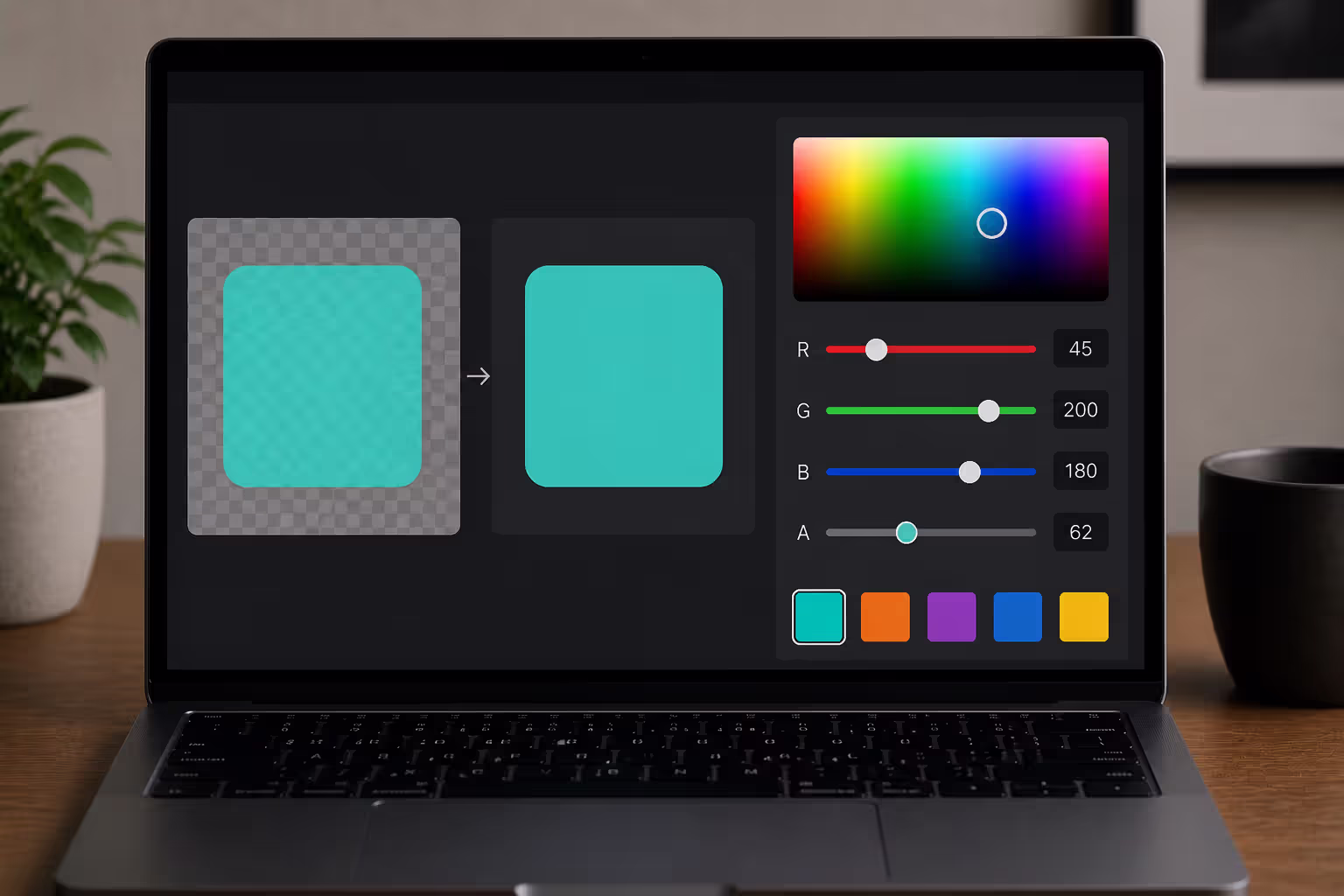 adjusting RGB sliders and opacity alpha channel in design tool