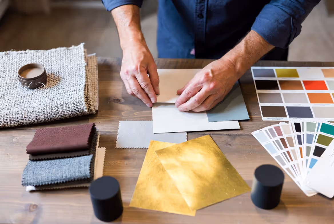 selecting gold color scheme with material samples and palette