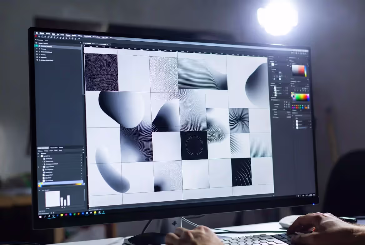 combining geometric grid with organic shapes in design composition
