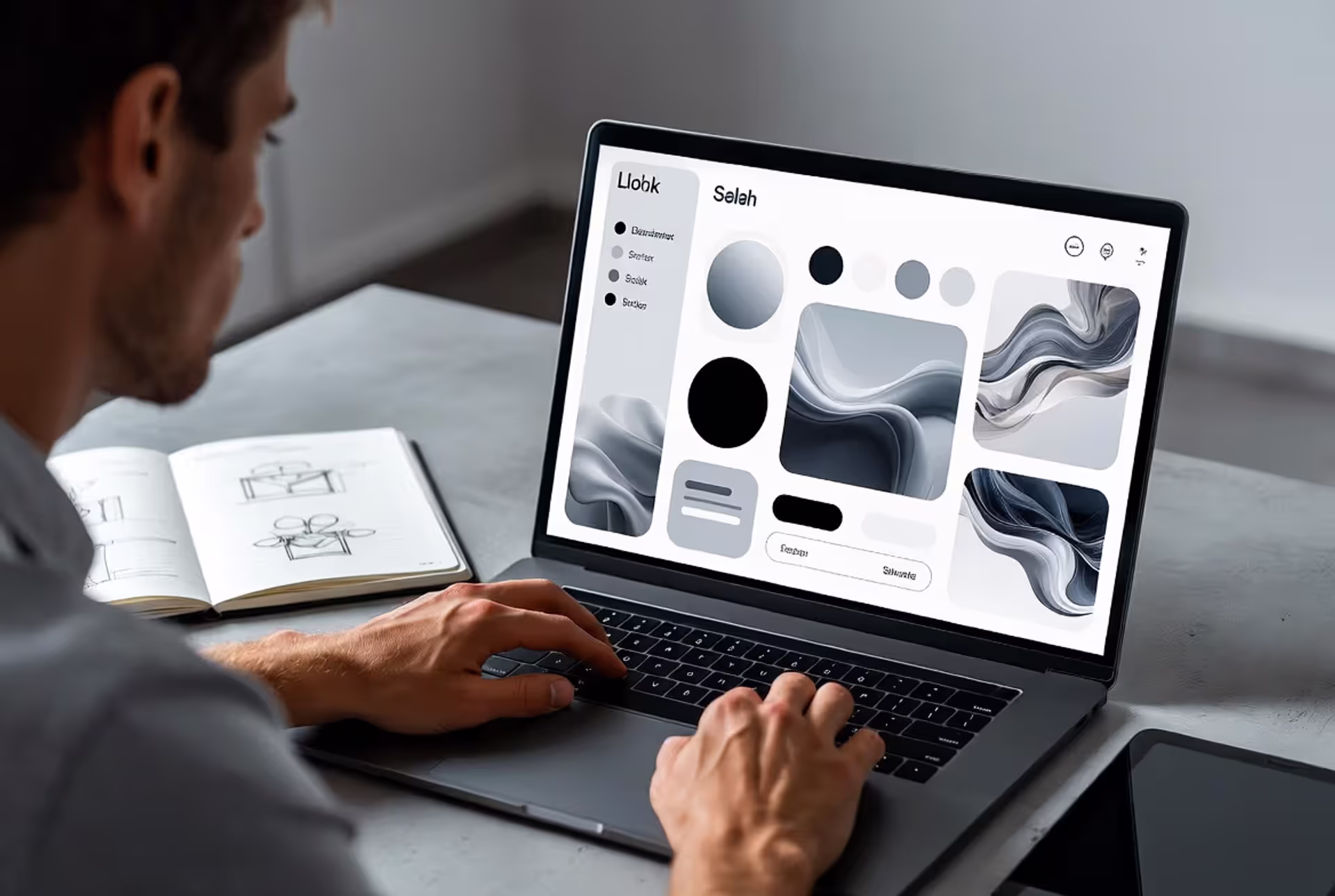 designer working with different shapes in digital interface layout