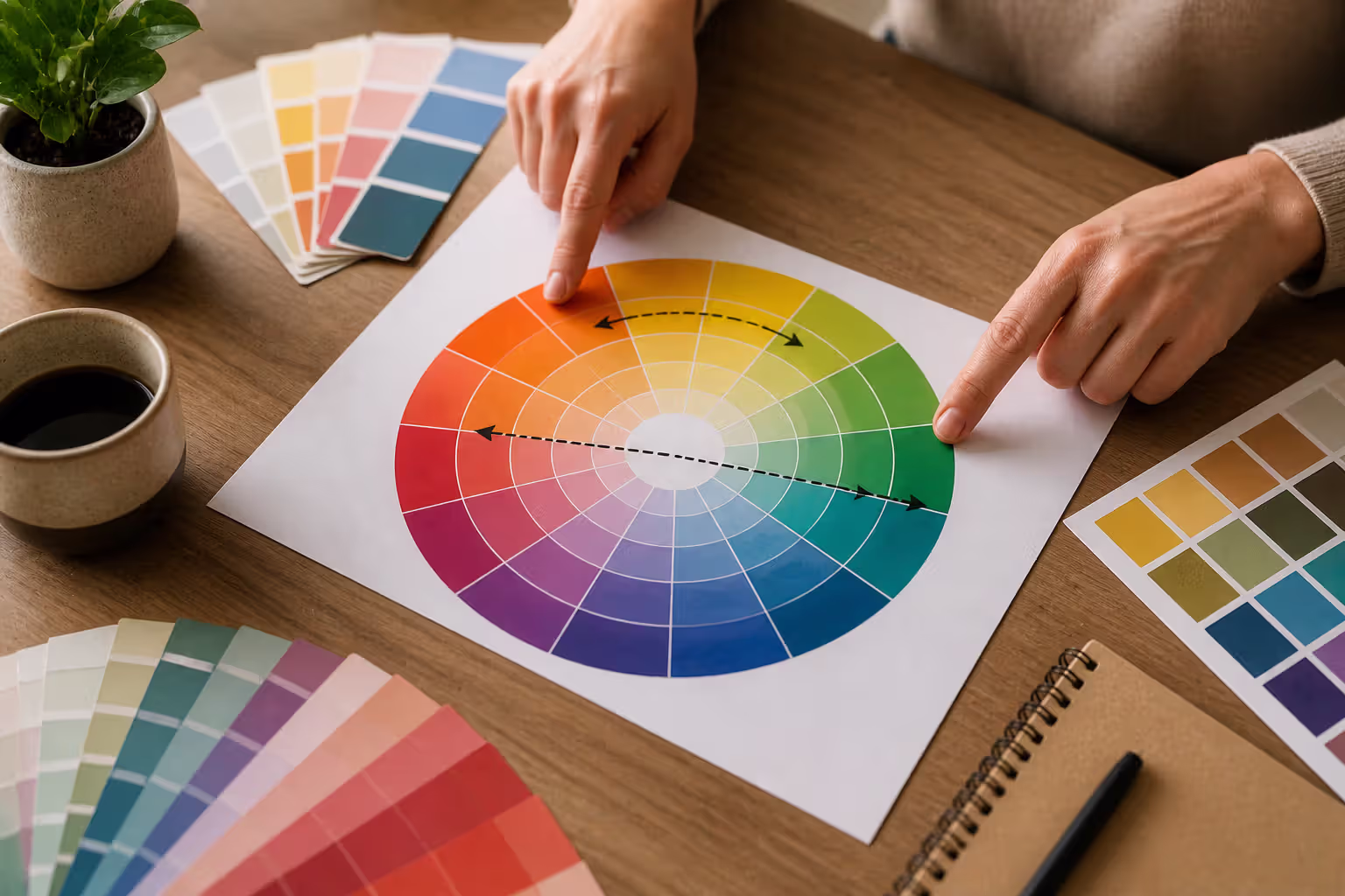 color wheel showing analogous and complementary color relationships