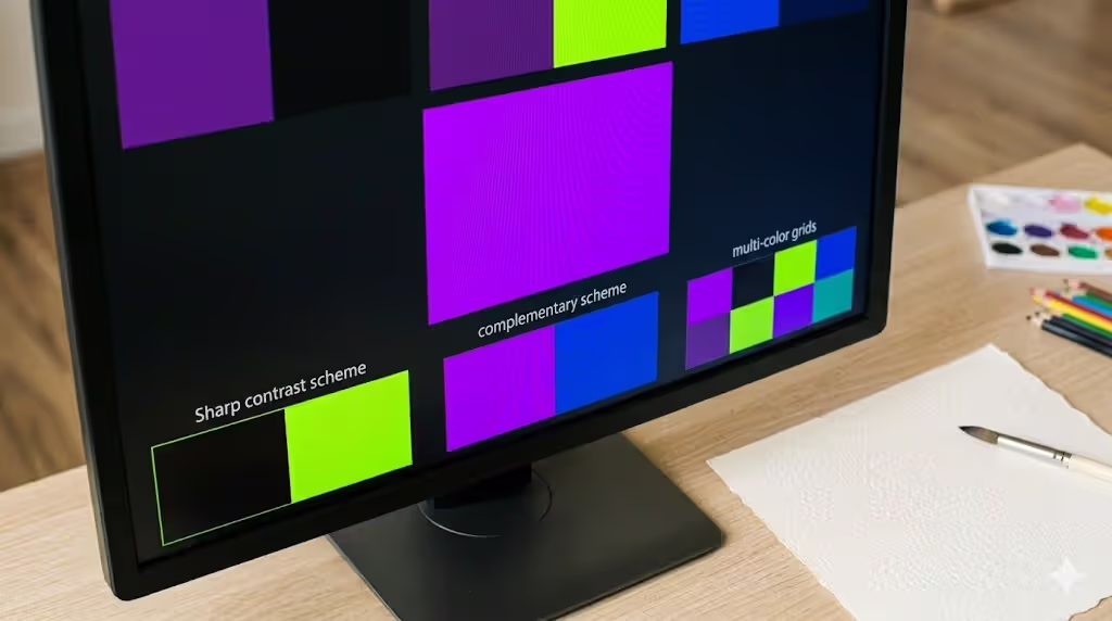 neon violet color combinations with green blue and black palette