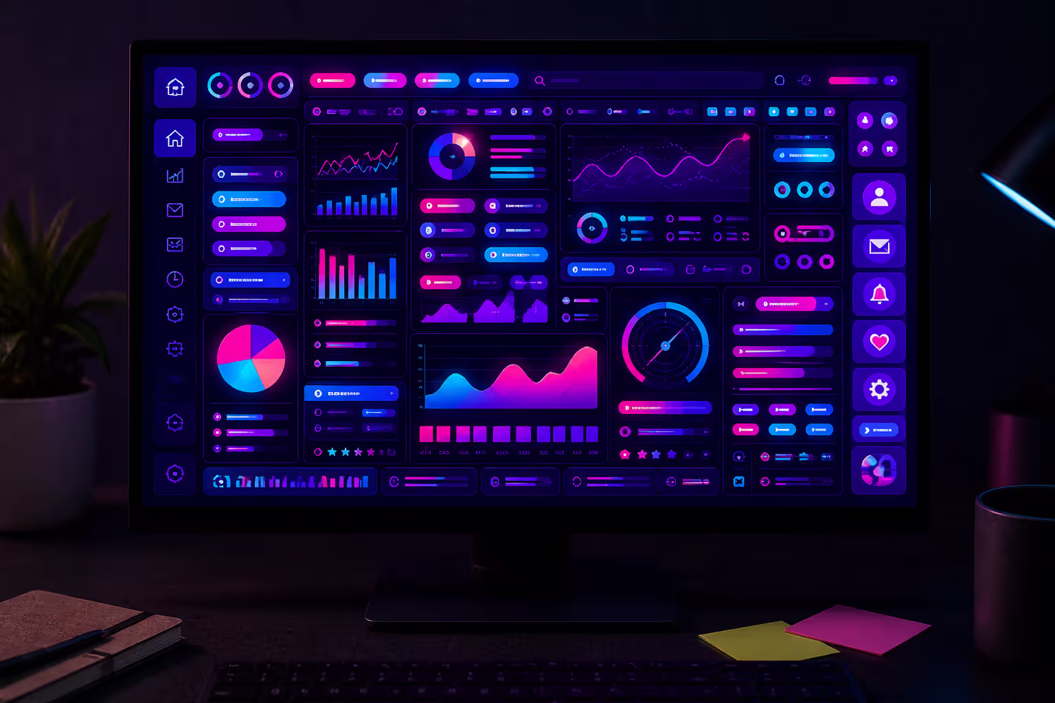 overuse of neon violet in interface causing visual overload