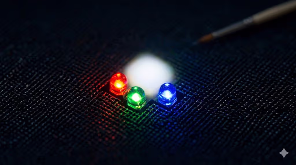 RGB light sources combining to form color on screen