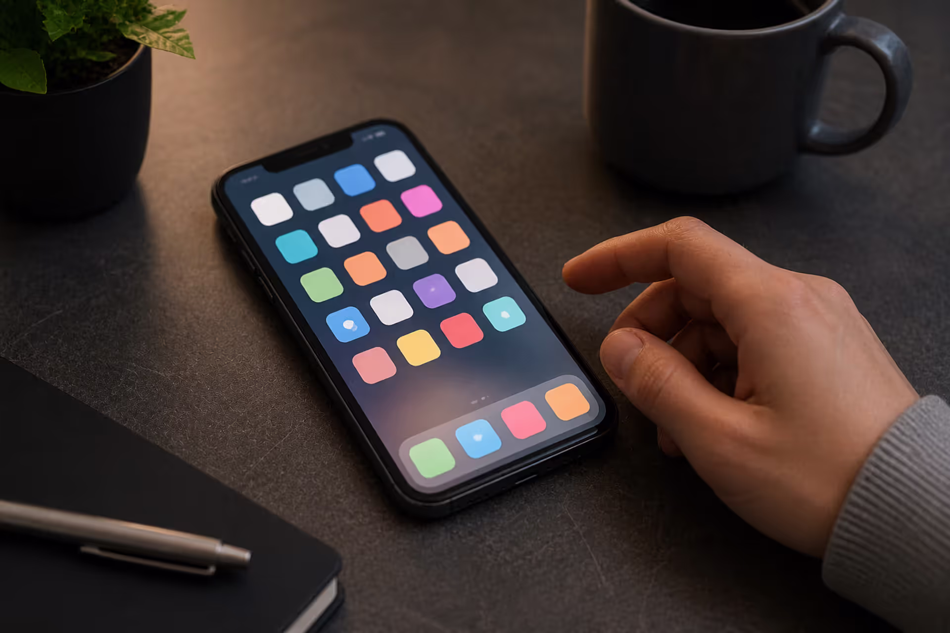 smartphone home screen with rounded square app icons grid