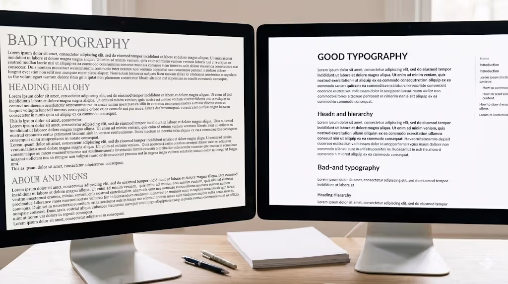 comparison of bad and good typography layout on screens