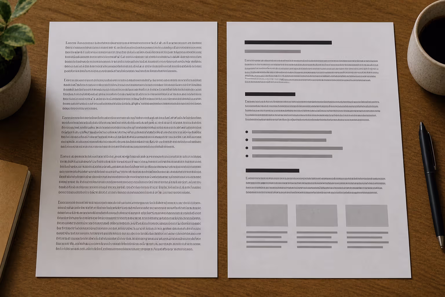 typography hierarchy comparison unclear versus clear heading structure