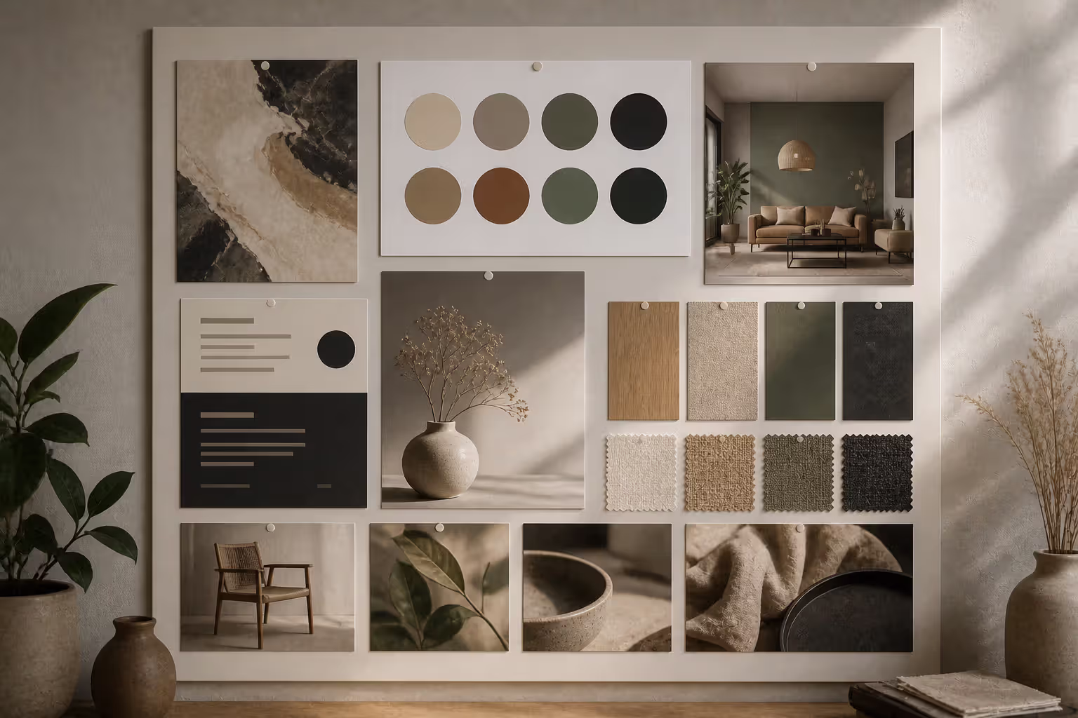 structured concept board with colors typography imagery and materials