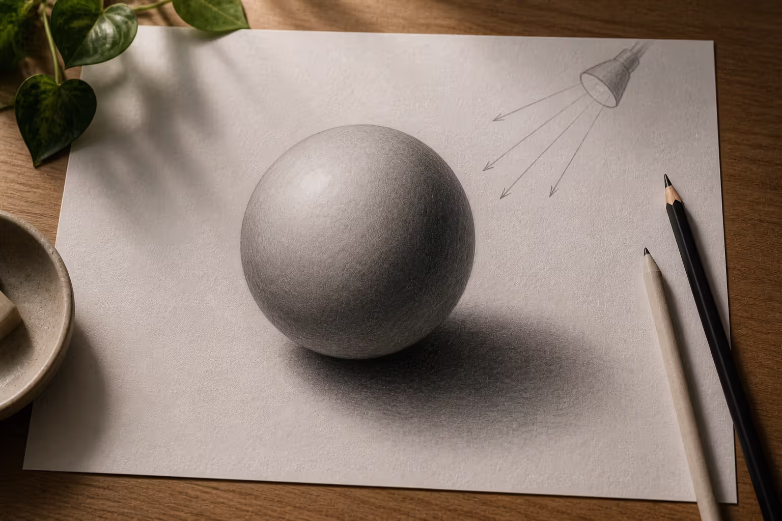 shaded sphere demonstrating light and shadow to create form