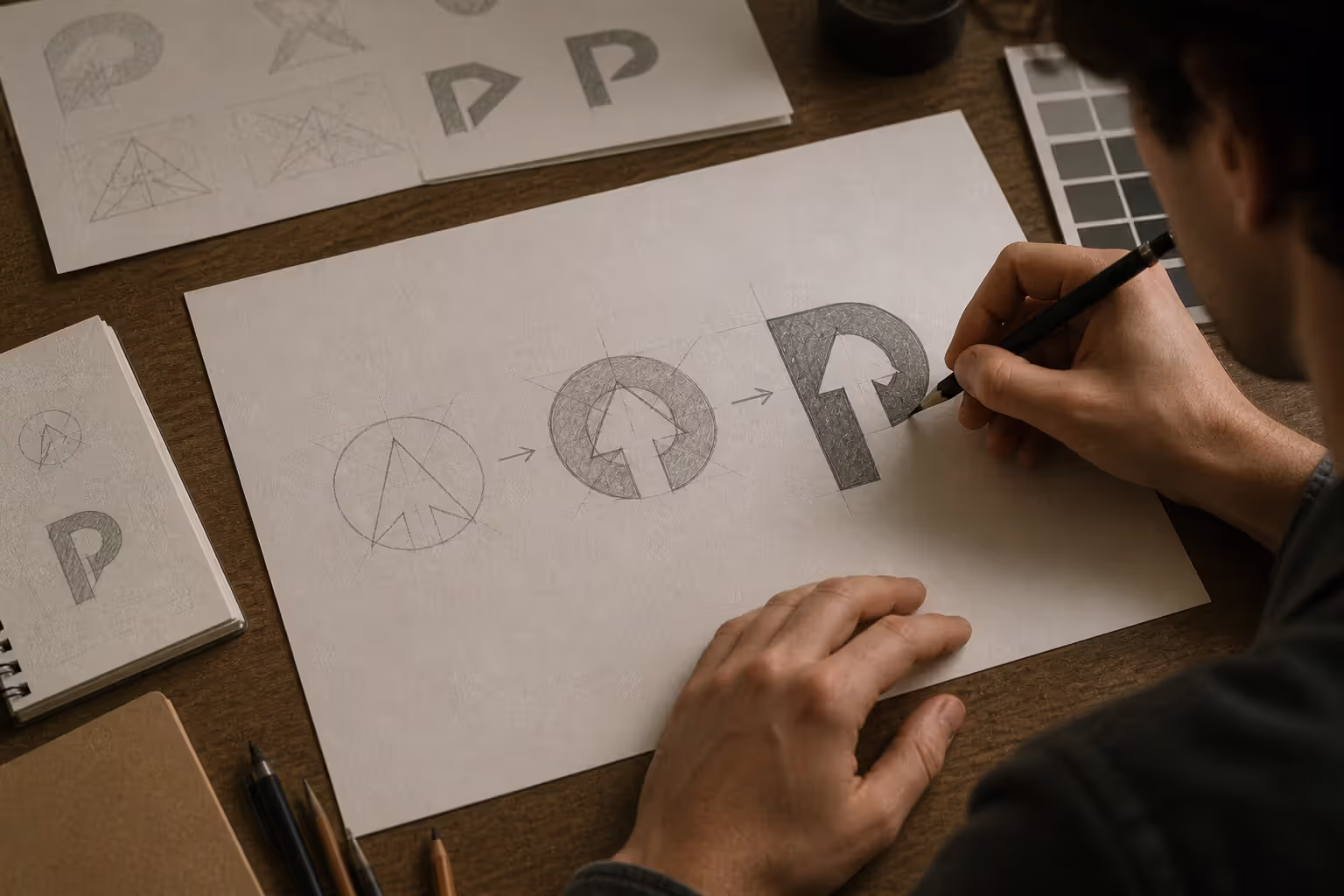 designing logo starting from hidden negative space element sketch