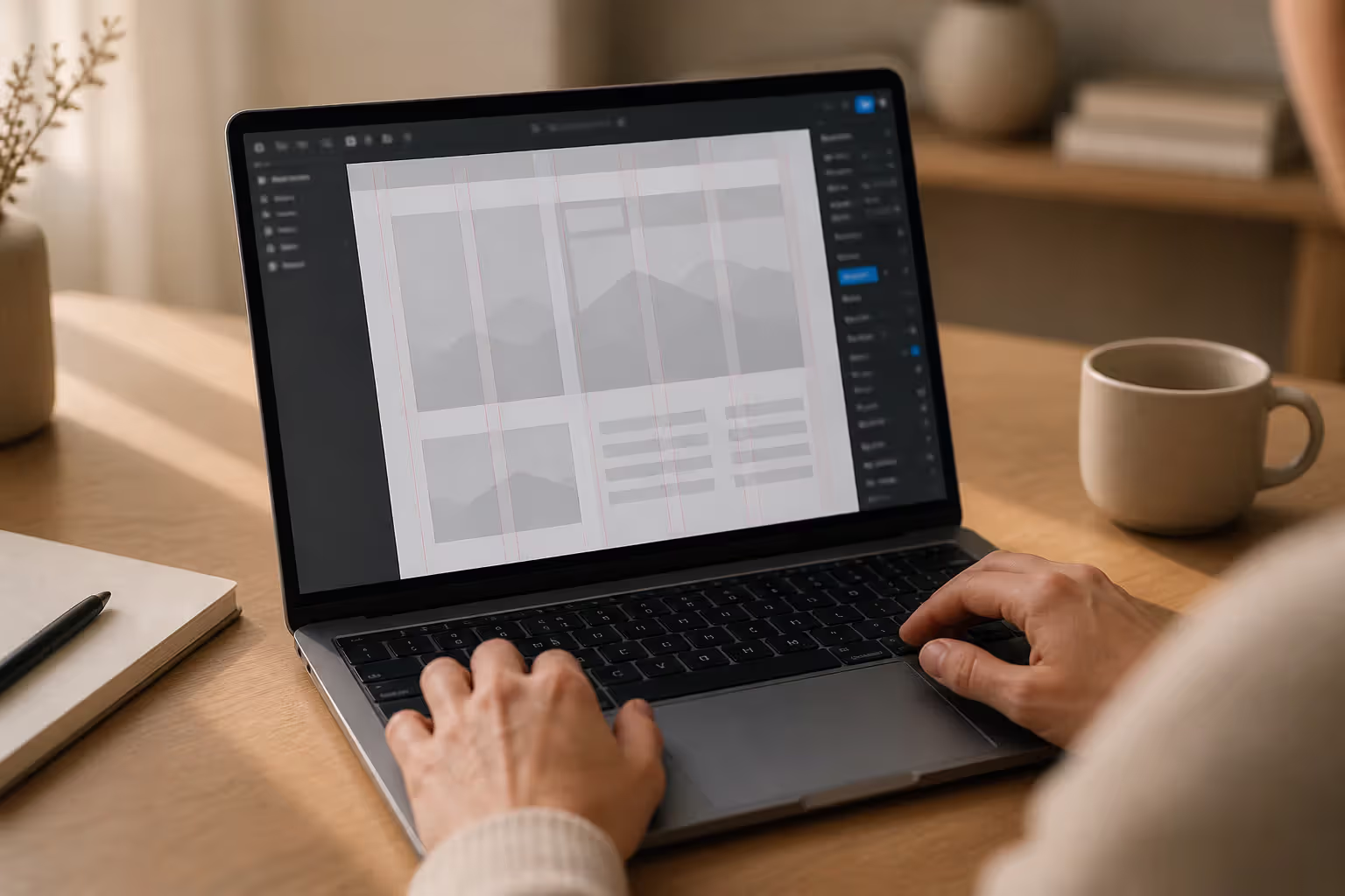 designer creating modular grid system in design software
