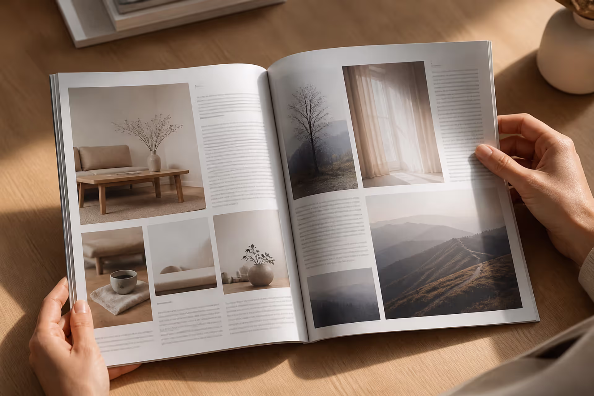 magazine spread showing modular grid layout with aligned content