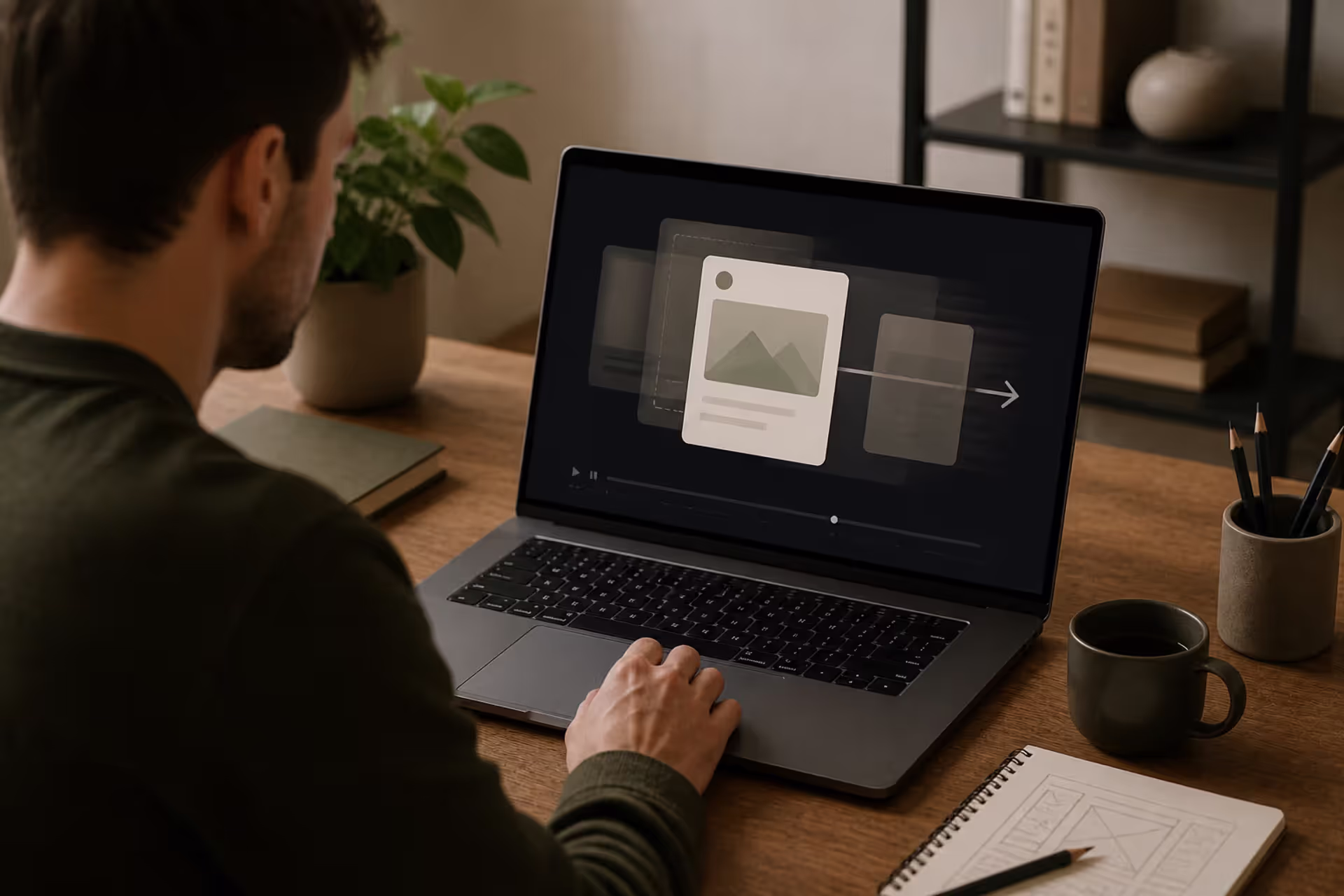 designer viewing animated user interface motion on laptop screen